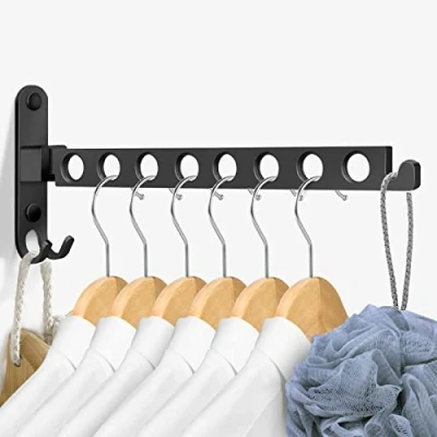 Imagen de JOLY FANG Perchero de Pared Plegable, Colgador Ropa Montado Paredpara balcón, Cuarto baño o lavandería (Negro, 8 Agujeros)