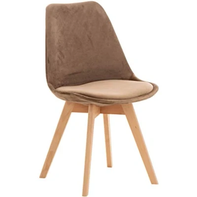 Imagen de CLP Silla de Comedor Linares En Tela, Terciopelo o Polipropileno &amp; Cojín Simil Cuero I Salón Nórdica con Base Madera I, Color:marrón, Material Base:Terciopelo
