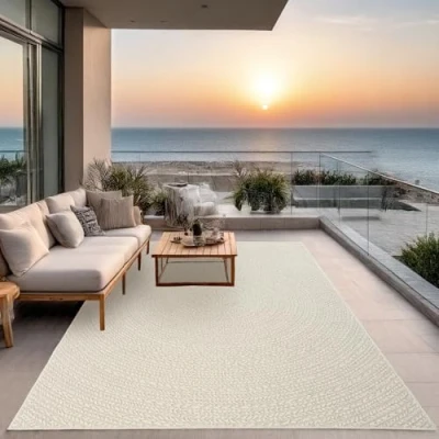 Imagen de the carpet Kansas Alfombra para Exterior e Interior con Aspecto de Yute Natural, Resistente a la Intemperie, Apta Patio y jardín, Crema, 160 x 230 cm