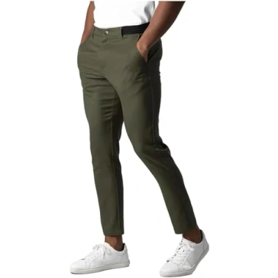 Imagen de Bizgent Active pantalones chinos para hombre, básicos, casuales, ajustados, elásticos, con parte delantera plana, de vestir verde, 27 32