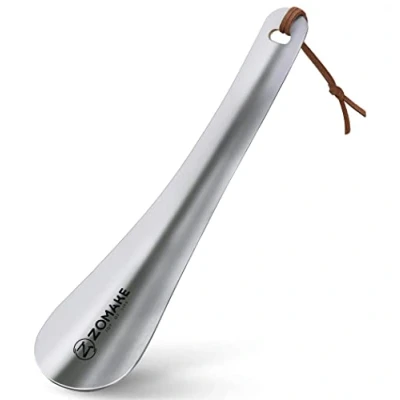 Imagen de ZOMAKE Calzador de Zapatos Corto Acero Inoxidable para Personas Mayores con Colgante Agujero,18.5cm Metalico Calzadores Fácil Utilizar(Plata)