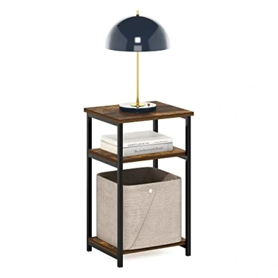 Imagen de Furinno Solo Mesa Auxiliar de Marco Metal con estantes Almacenamiento, Madera, Pino Ámbar, Paquete 1