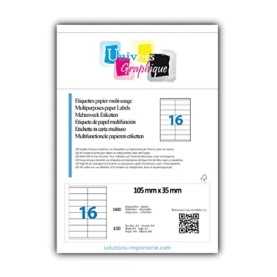 Imagen de 100 A4 hoja 16 etiqueta de papel adhesiva 105 X 35 mm para impresoras chorro tinta y láser
