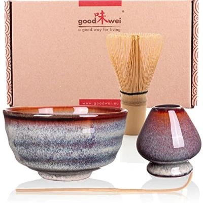 Imagen de Goodwei Matcha Kit con escoba de matcha, cuenco y soporte para batidor cerámica set regalo (Uji)