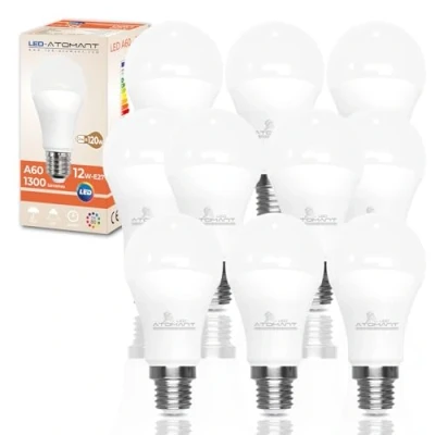 Imagen de LED ATOMANT Pack 10x Bombilla E27 A60 12W, Color Blanco Calido (3000K), 1120 Lumenes, Casquillo grueso, Equivalente a 100W tradicional, No regulable