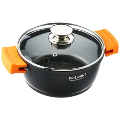 Imagen de WECOOK! Ecochef Titanio Cazuela Alta Inducción Tapa de Cristal 20cm, 5 Capas Antiadherente QUANTANIUM Ecológico sin PFOA, Aluminio Fundido 5mm, 9cm Alto, Asas Silicona, Vitrocerámica, Gas, Horno