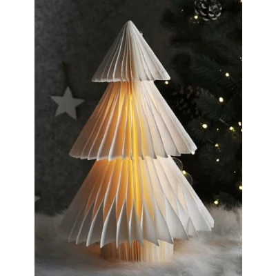Imagen de Spetebo Árbol de Navidad papel LED decorativo 30 cm Abeto plegable iluminado para colocar pie, reutilizable, color blanco