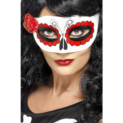 Imagen de Smiffys Antifaz del Día de Muertos mexicano, con una rosa