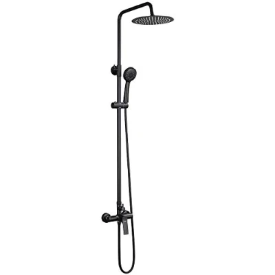 Imagen de Ibergrif Praga, Sistema Columna de Ducha con Rociador, Alcachofa, Manguera, Barra Ajustable y Soporte, Negro