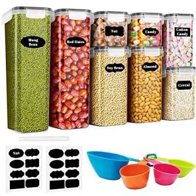 Imagen de Baozun Botes Cocina Almacenaje 8 Piezas, Recipientes para Alimentos de Plástico Sellados con Tapa, Se Utiliza Almacenar Cereales, Pasta, Arroz, Harina (2.8L+2L+1.4L+0.8L)