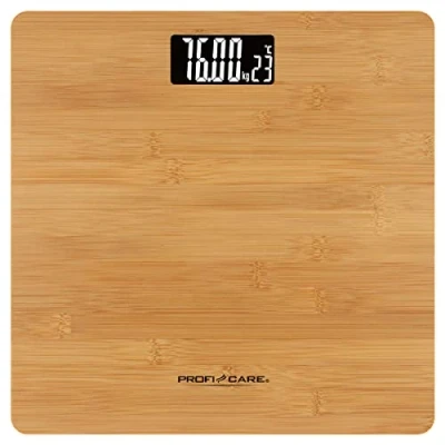 Imagen de Proficare PW 3103 Báscula de Baño Digital, Efecto Madera Diseño Exclusivo, Alta Precisión, Pantalla LCD Superficie Bambú, hasta 180Kg Apagado Automático