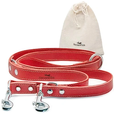 Imagen de FREUDENTIER® Amstelpark Correa para Perro (Piel, Ajustable, Resistente y Elegante, Fabricada en Holanda, 20 mm de Ancho), Color Rojo