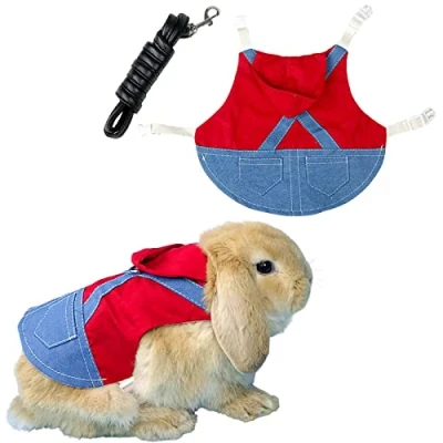 Imagen de Arnés para Conejos,Correa de Conejo Ajustable,Arnés Cómodo Conejos con Correa,para Gatos Animales Pequeños (M, Rojo)