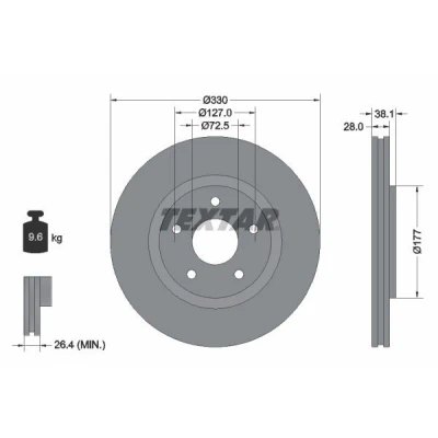 Imagen de TEXTAR 92278905 Disco de freno 330 28 05/05 127 ventilación interna revestido altamente carbonizado sin perno sujeción rueda, buje rueda