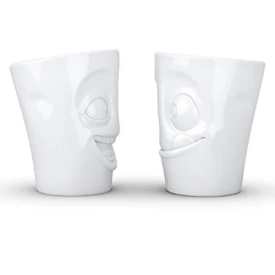 Imagen de FIFTYEIGHT PRODUCTS N.º 3 Witzig &amp; Lecker Juego de tazas (porcelana, 2 x 350 ml, fabricado en Alemania), color blanco