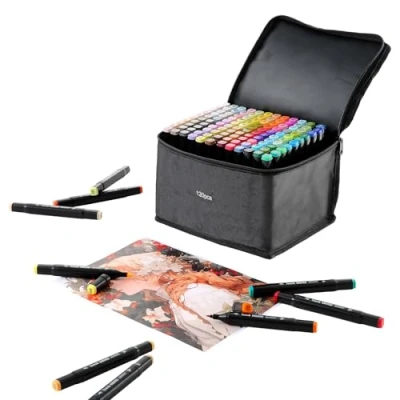 Imagen de Ordeluxe 120 colores: Rotuladores permanentes de graffiti con doble punta, juego multicolor para niños, adultos, artistas, pintura, colorear y bocetos. (120)