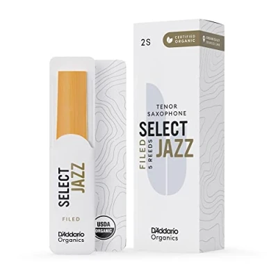 Imagen de D&#039;Addario Orgánico Select Jazz Tenor Cañas para Saxofón de Saxo La Primera y única Caña Ecológica, Filed, 2 Soft