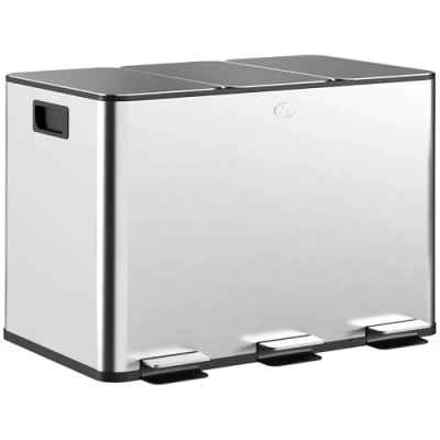 Imagen de HOMCOM Cubo de Basura Cocina con 2 Compartimentos 2x15L Papelera Acero Inoxidable Pedales Tapas Cierre Suave y Extraíble para Reciclaje Residuos Restos Comida Plata