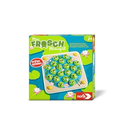 Imagen de Noris 606012168 Juego de memoria con tablero y ranas madera 10 tarjetas diseño, juguete para niños pequeños