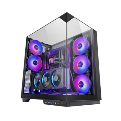 Imagen de MARS Gaming MC 3GF, Caja ATX, Triple Cristal Templado, 2X Ventiladores ARGB Traseros 120mm, Montaje Vertical de Tarjetas Gráficas, Torre PC con Soporte Refrigeración Líquida hasta 360mm, Negro