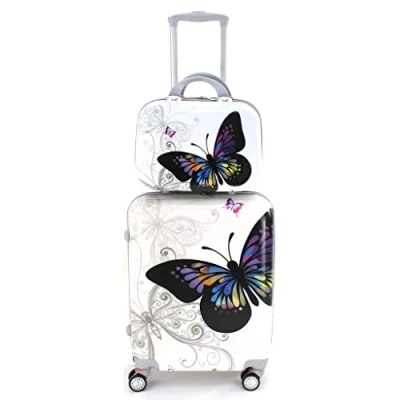 Imagen de Maleta de Cabina con Neceser Trolley Viaje Equipaje Mano 4 Ruedas giratorias 360grados Dibujos Fantasia Paisaje (Mariposa Blanco)