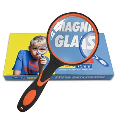 Imagen de Fousenuk Lupa de Mano 75mm, Lupas Gran Aumento con Mango Goma Antideslizante, Inastillable Lente para Personas Mayores, Niños, Lectura, Manualidades, Libros, Insectos, Inspección