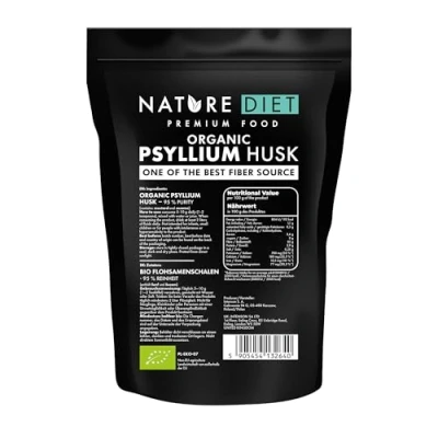 Imagen de Nature Diet Cáscara de Psyllium Bio 450 g 95% Pureza Alto Contenido en Fibra Vegano &amp; Sin Gluten Certificación Orgánica UE