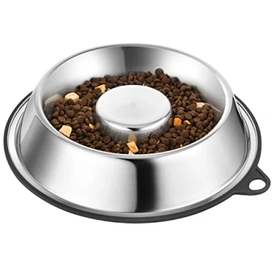 Imagen de PEGGY11 Comedero Lento de Acero Inoxidable para Perros, Parte Inferior Goma Antideslizante, Base Sin Punta, Apto Alimentos, BPA, Lavavajillas, Fácil Limpiar, 1,5L