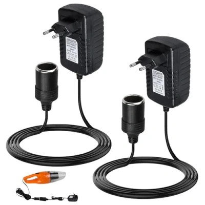Imagen de 2 Piezas Adaptador de Corriente 220 V a 12 V, para Encendedor Cigarrillos, Nevera Coche, Bomba Aire, aspiradora Coche y Dispositivos