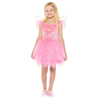 Imagen de amscan 9918390 Vestido de hada rosa para niñas con corpiño y alas 3D, disfraz niños, edad: 6 8 años