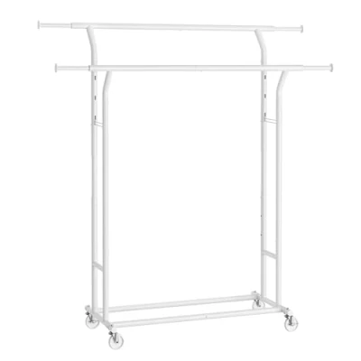 Imagen de SONGMICS Perchero, Burro Colgador para Ropa Bufandas con 4 Ruedas, Altura y Longitud Regulables, Blanco Mate HSR012W01