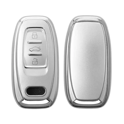 Imagen de kwmobile Carcasa para Mando Compatible con Audi A6 A7 A8 Q7 Q8 Llave de Coche Keyless 3 Botones Funda Llaves TPU Plata Mate