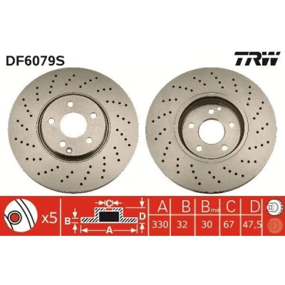 Imagen de TRW DF6079S Disco de freno 330 32 5 112 ranurado/perforado barnizado MERCEDES BENZ: Clase E Berlina, S T modell