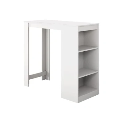 Imagen de MB Muebles Bonitos Mesa Alta Bar Barra Cocina con 3 estantes de Estilo Moderno Color Blanco Mate Ancho 110 x Alto 103 Profundo 50 cm Modelo Kyra