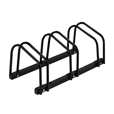 Imagen de Relaxdays Soporte para Bicicletas, 3 Bicis, Metálico, con Material de Montaje Suelo, 27 x 67,5 33 cm, Negro, Acero
