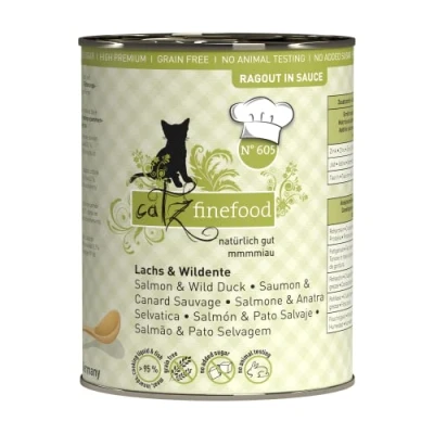 Imagen de catz finefood Ragout N 605 Comida húmeda para Gatos con salmón y Pato, en Salsa sin Cereales azúcar Alto Porcentaje de Carne, 6 latas 380 g