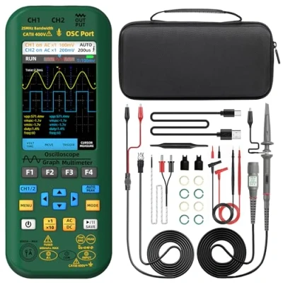 Imagen de BSIDE O7 Osciloscopio Automotriz Portátil 2 Canales 25MHz 208MSa/s con 3.9 pulgadas Pantalla de Vista Completa Generador Señal Multímetro Recargable Mide 6000A Corriente Voltaje Capacidad Diodo