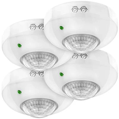 Imagen de deleyCON 4X Infrarrojos Detector de Movimiento Salir a la Superficie Montaje en Techo Interno Control Luz Área Trabajo 360 Alcance 6m Sensor Integrado Blanco