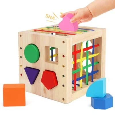 Imagen de Cubo Clasificador de Formas Madera,Juguetes Montessori,Juguete Aprendizaje con 8 Bloques,Juguete Desarrollo,Juguete Madera para Niños Niñas 1 2 3 Años