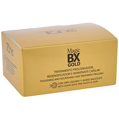 Imagen de Tahe Magic BX Gold Tratamiento Capilar Redensificador Hidratante de Larga Duración, Caja 5 Ampollas 10 ml. Brillo Infinito, Melena Densa, Suavidad Extrema