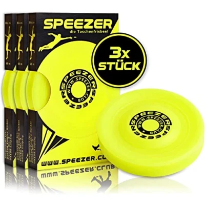Imagen de SPEEZER® Mini Frisbee Set de 3 el Disco Lanzamiento Amarillo es Gadget Deportivo diversión al Aire Libre para su Bolsillo Ideal niños o Profesionales
