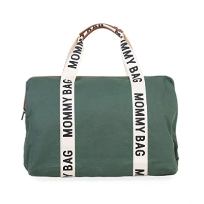 Imagen de CHILDHOME, Mommy Bag, bolso cambiador, maternidad, de viaje, gran capacidad, correa ajustable, compartimentado, bolsillo térmico, abertura para la maleta, Signature Verde
