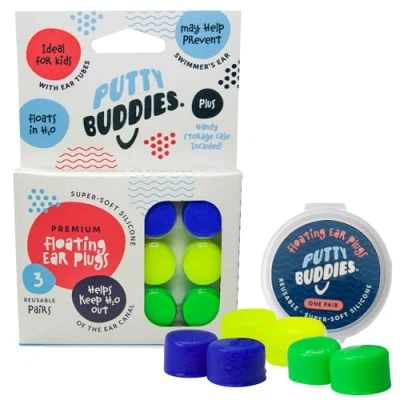 Imagen de Putty Buddies Tapones flotantes de oídos para Nadar y bañarse (inventados por Un médico Bloque Agua) (3 Pares) tamaño Verde Amarillo