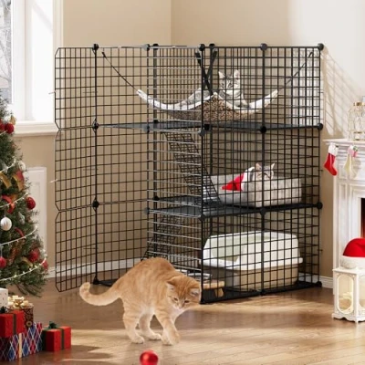 Imagen de YITAHOME Jaula para Gatos Exterior/Interior, Recinto con 3 Puertas, 2 Escaleras, Corral de Metal Niveles Hamaca, 1 Gatos, Chinchilla, Negro, 72x72x104cm