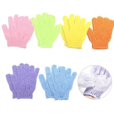 Imagen de 6 Pares Guantes Exfoliantes Set, Manoplas Exfoliantes, de Baño Ducha Para Hombres, Mujeres, Niños, Exfoliar, Ducha, Bañera, Spa, Masaje (6 Colores)