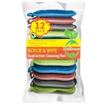 Imagen de Esponjas Cocina Estropajos de Limpieza para Fregar Esponja fregado Microfibra Que no Raya, Doble Cara, los Alimentos sucios o quemados Rebeldes en ollas,Platos.12piezas