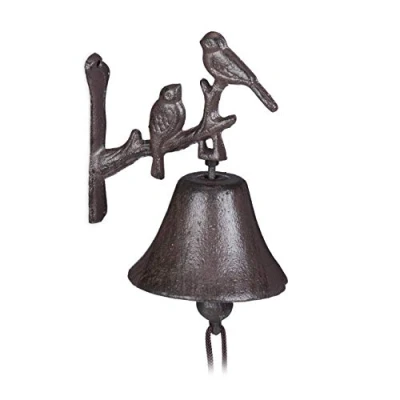 Imagen de 2 Campanas Hierro Fundido Puerta, Pájaros de Adorno, Estilo Rústico, Sonido Fuerte, Pared, Resistentes, Marrón