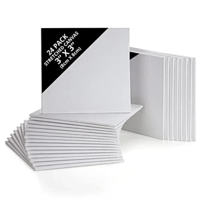 Imagen de Belle Vous Pack de 24 Lienzos para Pintar 8 x cm Set Paneles Lienzo Pre Estirado Aptos Pintura Acrílica y al Óleo Blanco Bocetos Dibujos