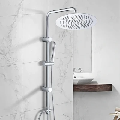 Imagen de Görbach Columna de Ducha sin Grifo Acero Inoxidable Hidromasaje Altura Adjustable Conjunto Set con Mano y Cabezal Rociador en INOXI D30cm