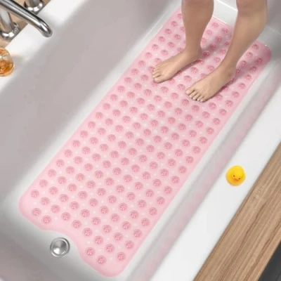 Imagen de HITSLAM Alfombra de bañera Antideslizante, 101x40cm Extra Grande Ducha Antideslizante con Ventosa, Resistentes al Moho y Lavables a máquina baño, Rosa